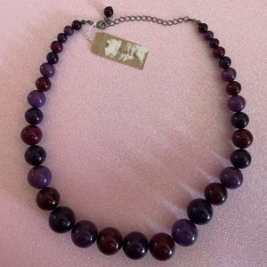 Erika Lyons Purple Chunky Bead Necklace NWT Adjustable Tapered